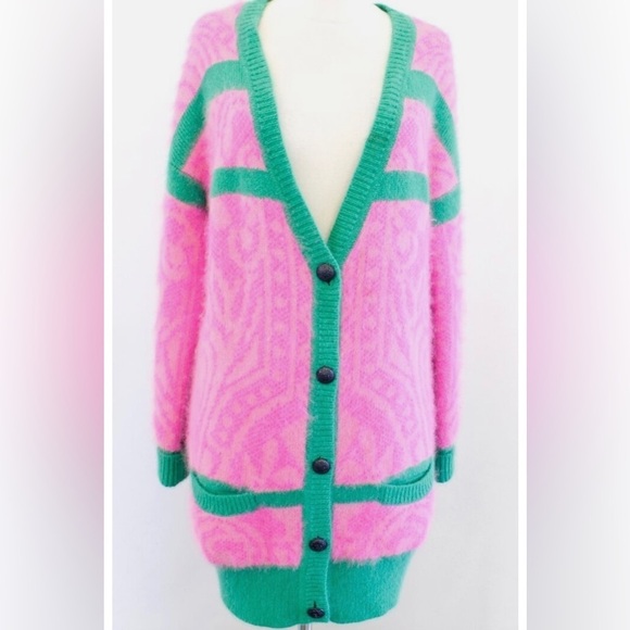 Juicy Couture Women’s Oversized Cardigan Angora Pink and Green Sweater XS/S - Picture 1 of 13